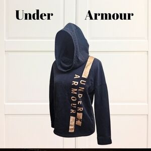 Under Armour Women’s Loose-Fit Hoodie – Navy with Metallic Gold Logo (Size S/M)